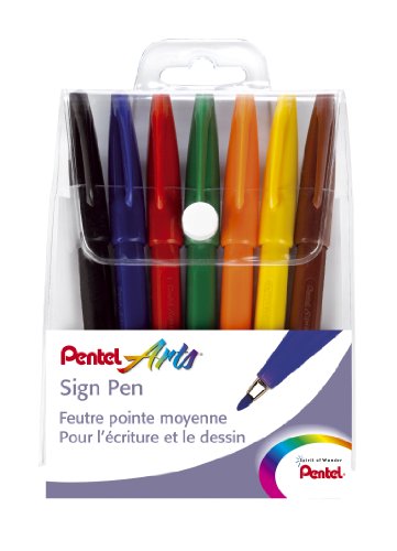 Pentel Sign Pen S527 Etui mit 7 Filzstiften fein Acrylfarbe 7 Farben von Pentel