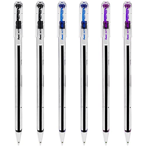 Pentel Superb BK77 Kugelschreiber, 0,7 mm Federspitze, 0,25 mm Strichbreite, nachfüllbare Tinte, Schwarz, Blau und Violett, 6 Stück von Pentel