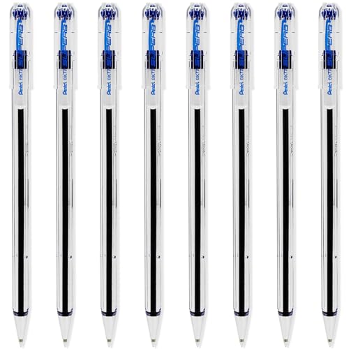 Pentel Superb Kugelschreiber, 0,7 mm Spitze, 0,25 mm Strichbreite, feine Strichstärke, nachfüllbare Tinte, BK77, 8 Stück, blaue Tinte von Pentel