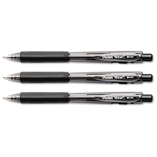 Pentel WOW BK440 Kugelschreiber, einziehbar, Schwarz, 3 Stück von Pentel