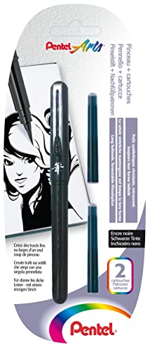 Pentel XGFKP/FP10 - Pocket Brush Blister-Pack Pinselstift mit 2 Patronen, schwarz von Pentel