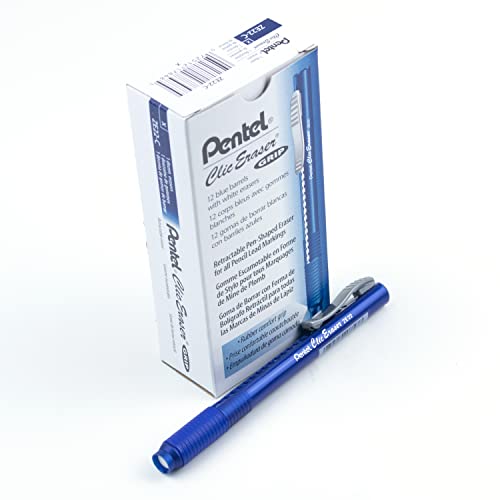 Pentel ZE22C Clic Radiergummi-Griff, einziehbarer Radiergummi, blauer Schaft, 12 Stück von Pentel