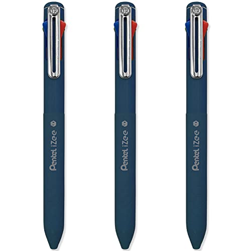 Pentel iZee 4-Farben-Kugelschreiber, dunkelblauer Schaft, Multi-Tinte, Schwarz, Blau, Rot und Grün, 3 Stück von Pentel