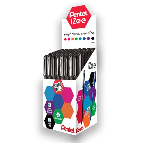 Pentel iZee BX460-A Kugelschreiber, mit Metallclip, breite Spitze, 1 mm, Schwarz, 48 Stück von Pentel