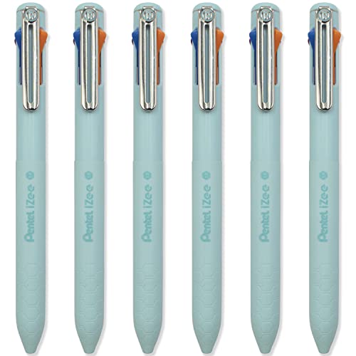 Pentel iZee Kugelschreiber in 4 Farben, Himmelblauer Schaft, Multi-Tinte, Orange, Pink, Himmelblau und Violett, 6 Stück von Pentel