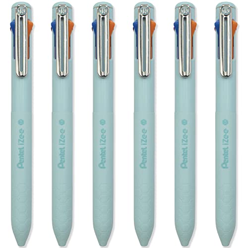 Pentel iZee Kugelschreiber in 4 Farben, Himmelblauer Schaft, Multi-Tinte, Orange, Pink, Himmelblau und Violett, 6 Stück von Pentel