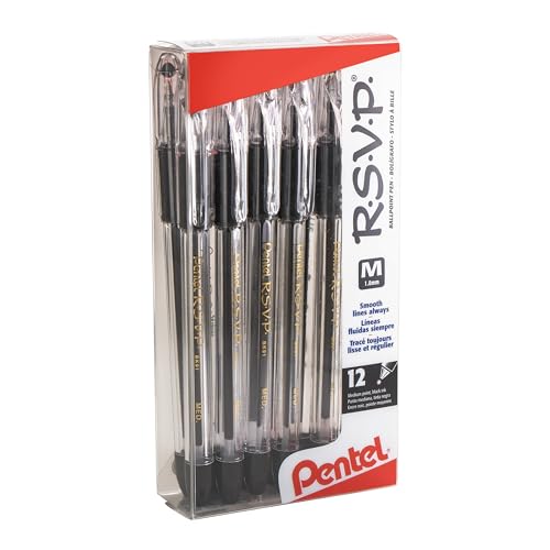 R.S.V.P. Pentel Kugelschreiber, Medium, schwarze Tinte, 12 Stück von Pentel