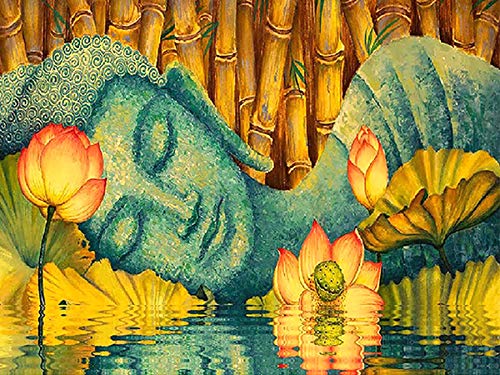 Pentoa Diamond Painting Buddha-Figur Set Zubehör, Diamant Painting Bilder Lotus, Full DIY Crystal Strass Stickerei Home Wand Decor Gemälde Kreuzstich Diamond Wall Dekoration 30×40cm von Pentoa