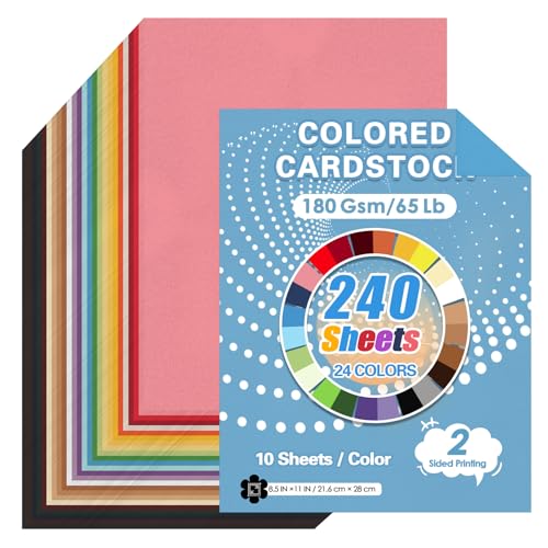 Farbiger Karton, Großpackung, 180 g/m², farbiges Papier, 21,6 x 27,9 cm, verschiedene Farben, für Schule, Büro, Bastelarbeiten, Kartenherstellung, 240 Blatt Farbiger Karton, Großpackung, 180 g/m², farbiges Papier, 21,6 x 27,9 cm, verschiedene Farben, für Schule, Büro, Bastelarbeiten, Kartenherstellung, 240 Blatt von Peoin