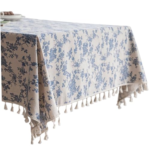 Peosaard Blumentischtuch, Blaue Blumen -Tischdecke 55x71 Zoll Baumwollwäsche Blumentuch Stoffstick Schnittrechteck Tischdecke Pastoral Vintage Tischdecke für Küche, Blau und weiße Tischdecke Peosaard Blumentischtuch, Blaue Blumen -Tischdecke 55x71 Zoll Baumwollwäsche Blumentuch Stoffstick Schnittrechteck Tischdecke Pastoral Vintage Tischdecke für Küche, Blau und weiße Tischdecke von Peosaard