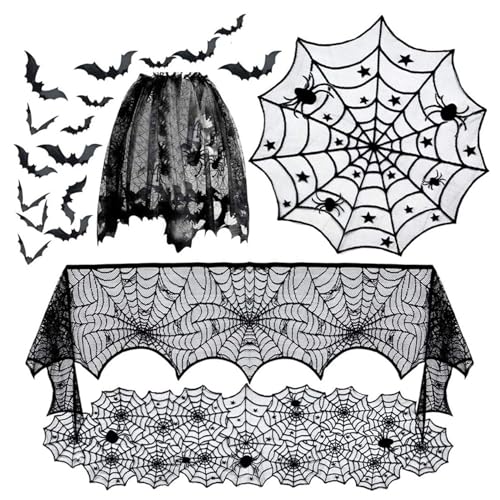 Halloween Tischset, 5pcs schwarze Spitzenläufer mit 16 3D -Fledermäusen, Gothic Party Decor Kit Halloween Tischset, 5pcs schwarze Spitzenläufer mit 16 3D -Fledermäusen, Gothic Party Decor Kit von Peosaard
