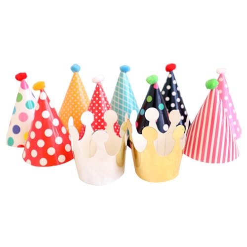 Mini Party Hat Hut Kit mit 9 Kegelhüten und 2 Kronen, Kid Pet Family Party -Deco -Requisiten für Kinder und Erwachsene von Peosaard