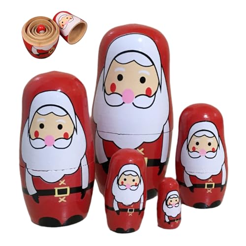 Peosaard Weihnachten Russische Nistpuppe, Weihnachten Russische Nistpuppen Holz Santa Claus Matryoshka Puppen Weihnachtsdekoration 5pcs, Holz Peosaard Weihnachten Russische Nistpuppe, Weihnachten Russische Nistpuppen Holz Santa Claus Matryoshka Puppen Weihnachtsdekoration 5pcs, Holz von Peosaard