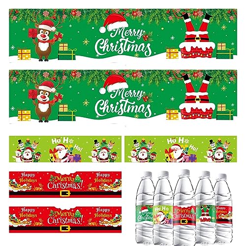 Peosevi Weihnachts-Wasserflaschenaufkleber,Cartoon-Flaschenetikettenaufkleber - 6 Stück Selbstklebende Cartoon-Flaschenaufkleber, lustige Weihnachts-Weihnachtsmann-Aufkleber von Peosevi