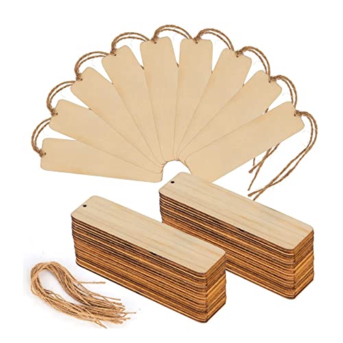 Peowuieu 50 StüCke Holz Lesezeichen Unvollendete Holz Lesezeichen HäNgende Tag mit LöChern und Seilen DIY Bastel Projekte von Peowuieu