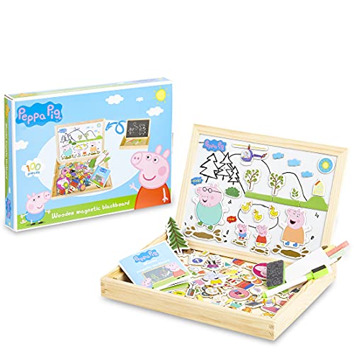 Peppa Pig Magnetische Holzpuzzle, Doppelseitiger Kreide und Magnettafel Kinder, Puzzle und Maltafel 100 Stücke, Pädagogisches Lernspielzeug Staffelei Spielzeug, Geschenke für Kinder von Peppa Pig