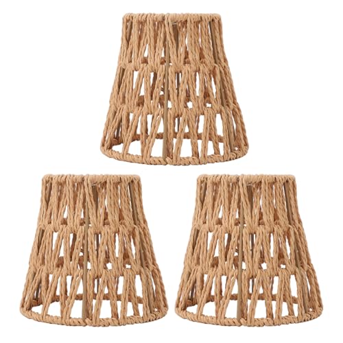 PerGar 3 Stück Rattan-Lampenschirme, Kleiner Lampenschirm-Ersatz, Handgewebter Lampenschirm, Bauernhaus-Lampenschirm für Stehlampen, E14-Lampenschirm Zum Aufstecken, Retro-Lampenschirm von PerGar