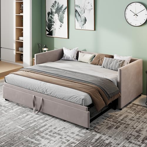 PerGar Polsterbett Ausziehbares Schlafsofa 90/180x200 cm mit Lattenrosten, Schlafsofa Tagesbett mit Ausziehbares Rollbett, Multifunktionsbett aus hautfreundlichem Samtstoff, Grau PerGar Polsterbett Ausziehbares Schlafsofa 90/180x200 cm mit Lattenrosten, Schlafsofa Tagesbett mit Ausziehbares Rollbett, Multifunktionsbett aus hautfreundlichem Samtstoff, Grau von PerGar