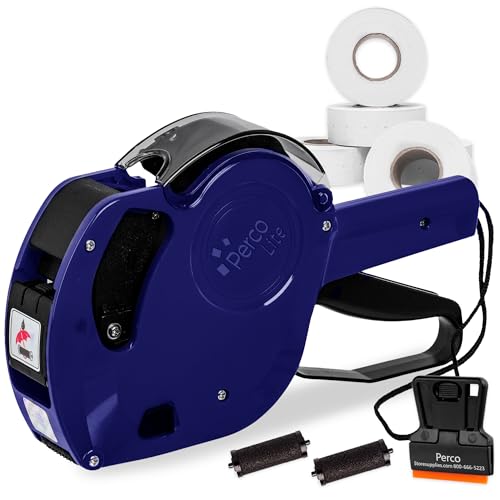 Perco Lite 1-zeiliges Dater-Pistolen-Set, enthält 5.000 leere weiße Etiketten, 2 Tintenroller, 1 Tintenrolle und vorinstallierte Etiketten von Perco