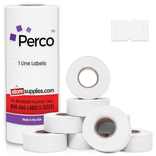 Perco Weiße Etiketten, 1 Linie, 8 Rollen, 8.000 leere Preis- und Datums-Etiketten für Perco 1-Zeilenpreis- und Datumspistolen Perco Weiße Etiketten, 1 Linie, 8 Rollen, 8.000 leere Preis- und Datums-Etiketten für Perco 1-Zeilenpreis- und Datumspistolen von Perco