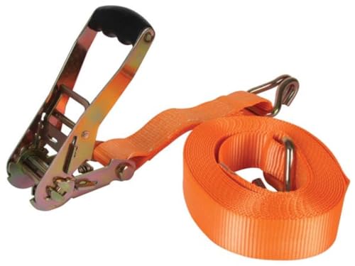 Toolland Spanngurt mit Ratsche, zweiteilig, Spitzhaken, UV-beständig, wasserabweisend, für schwere Lasten, max. 4500 kg, Polyester, Orange, 8 m x 50 mm von Toolland a land of possibilities