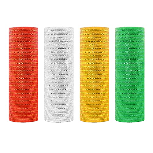 Dekor Poly Mesh Ribbon - 10 Zoll x 30 Fuß Pro Rolle - Metallfolie Grün/Rot/Weiß/Gelb Set für Kränze, Swags und Dekorationen Dekor Poly Mesh Ribbon - 10 Zoll x 30 Fuß Pro Rolle - Metallfolie Grün/Rot/Weiß/Gelb Set für Kränze, Swags und Dekorationen von Perfeclan