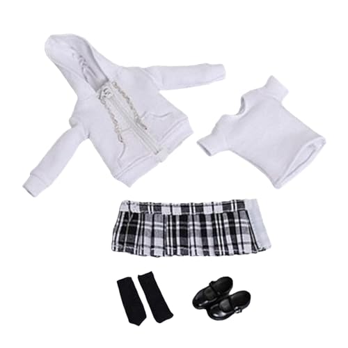 Perfeclan 1/12 Skala Figur Kleidung Set Puppe Uniform Kits Nette Puppe Modell Schmuck Rock Zipper Hoodie für Arbeitszimmer Geschenke esszimmer, Weißer Mantel von Perfeclan