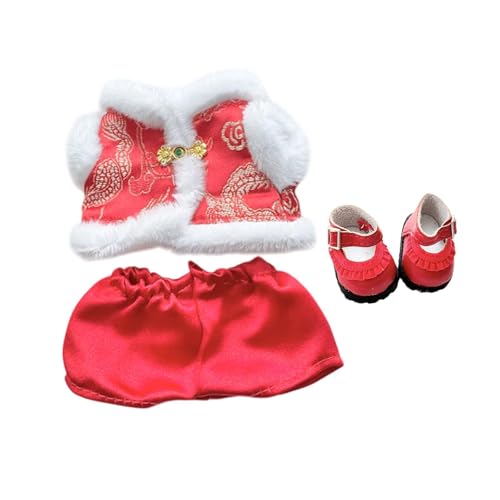 Perfeclan 17 cm Plüsch-Puppenkleidung, Puppen-Outfit, Tang-Anzug, weiche Anzieh-Cosplay-Mode, chinesisches Neujahrskostüm, Stofftier-Kleidung, Schuhe Goldknopf Perfeclan 17 cm Plüsch-Puppenkleidung, Puppen-Outfit, Tang-Anzug, weiche Anzieh-Cosplay-Mode, chinesisches Neujahrskostüm, Stofftier-Kleidung, Schuhe Goldknopf von Perfeclan