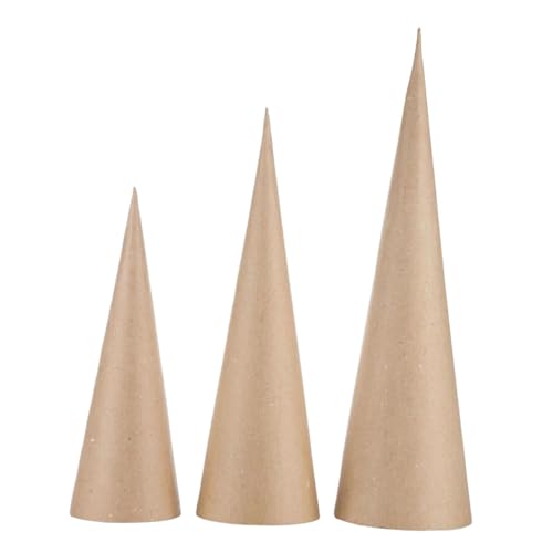 Perfeclan 3 x Pappmaché-Kegel mit offenem, DIY-Kunsthandwerk, fantasievolle Pappkegel, Weihnachtsbaum-Dekoration zum Bemalen von Partyhüten, 15 cm 25 cm 35 cm von Perfeclan