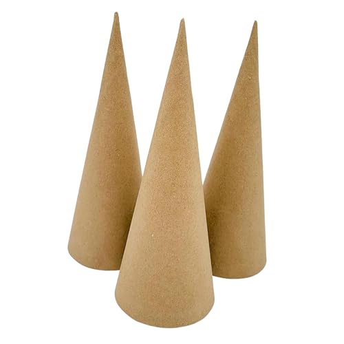 Perfeclan 3 x Pappmaché-Kegel mit offenem, DIY-Kunsthandwerk, fantasievolle Pappkegel, Weihnachtsbaum-Dekoration zum Bemalen von Partyhüten, 25cm von Perfeclan