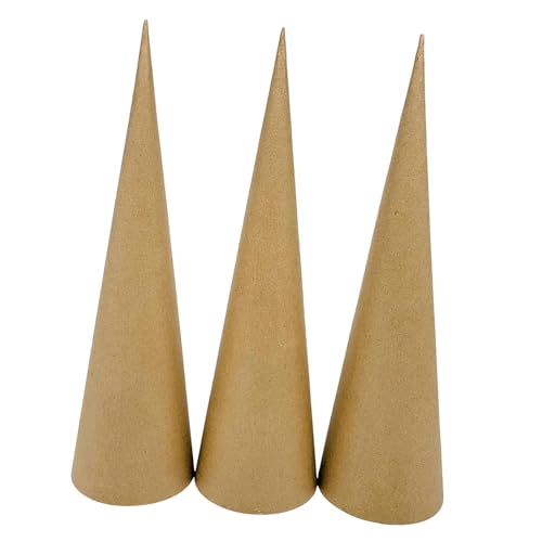 Perfeclan 3 x Pappmaché-Kegel mit offenem, DIY-Kunsthandwerk, fantasievolle Pappkegel, Weihnachtsbaum-Dekoration zum Bemalen von Partyhüten, 35cm von Perfeclan