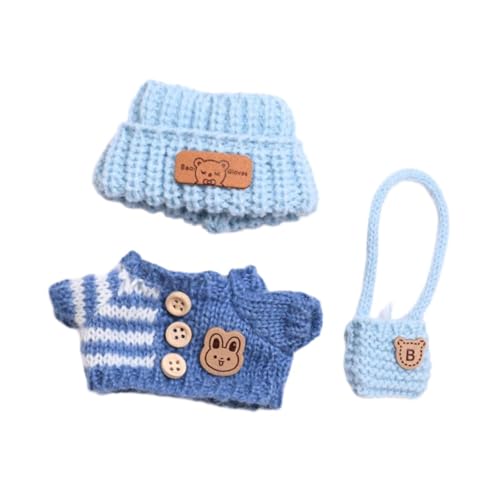 Perfeclan 3X Puppenkleidung Outifits Kleidert weich abnehmbar handgefertigtes Kostüm Girl Doll Kleidung Kleidung, Hut und Tasche für 5,91inch Puppe, Blau von Perfeclan