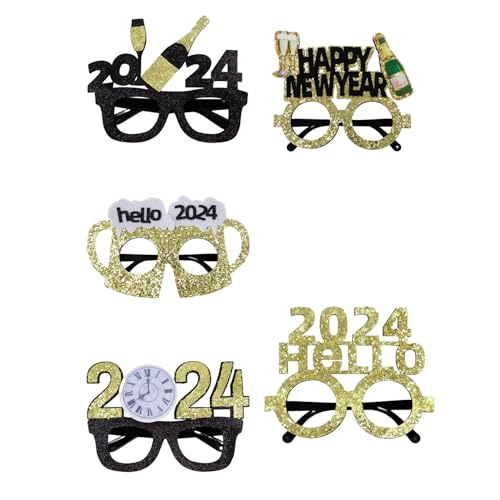 Perfeclan 5 x Neujahrsbrillen, lustige Brillen, Ornamente, Partygeschenke, Photobooth-Requisiten 2024 für Erwachsene, Feiertagsfeier von Perfeclan
