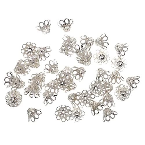 Perfeclan 50 Stück 12 X 7 Mm Filigrane Blumen Ergebnisse Kegel End Perlen Kappe für Die Schmuckherstellung, Silber von Perfeclan