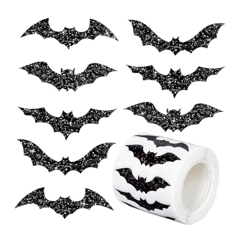 Perfeclan 500 Stück Halloween-Fledermaus-Aufkleber, Umschlag-Siegelaufkleber, selbstklebend, dekorative, glitzernde Etiketten, Fledermaus-Aufkleber für die, Style A von Perfeclan