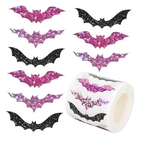 Perfeclan 500 Stück Halloween-Fledermaus-Aufkleber, Umschlag-Siegelaufkleber, selbstklebend, dekorative, glitzernde Etiketten, Fledermaus-Aufkleber für die, Style B von Perfeclan
