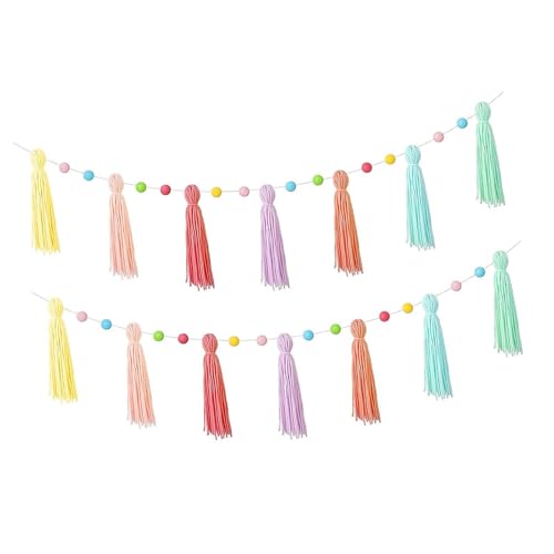 Perfeclan Boho Quaste Girlande Wall Hanging Ornament 80cm Dekorative Banner Girlande für Kinder Schlafzimmer Urlaub Hochzeitsfeier Vorräte, Style A von Perfeclan