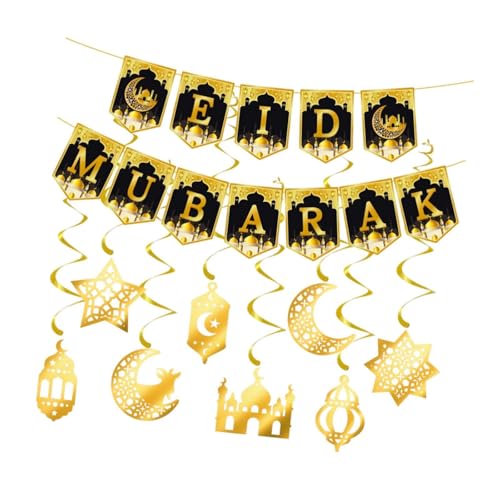 Perfeclan Eid Mubarak Banner Garland -Ornamente Ramadan Dekorationen hängen Wirbel für Innenhäusern Home Party Dekoration von Perfeclan