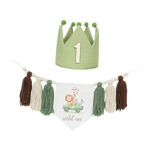 Perfeclan Erste Geburtstagsfeier Dekorationen, Hochstuhl Banner Home Dekoration Hängende Ornament Crown Hut mit Holzperle Quasten Girlande, mit Ziffer 1 Hut Perfeclan Erste Geburtstagsfeier Dekorationen, Hochstuhl Banner Home Dekoration Hängende Ornament Crown Hut mit Holzperle Quasten Girlande, mit Ziffer 1 Hut von Perfeclan