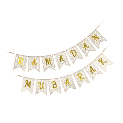Perfeclan Holz Ramadan Banner Eid Mubarak glückliche Geschenke Neuheit Ramadan Hanging Ornamente Dekor für Wohnzimmer Veranda, Gold von Perfeclan