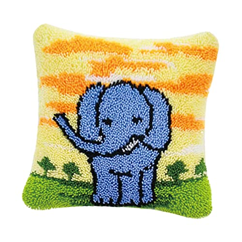 Perfeclan Latch Hook Rugs Carpets Stitch Throw Pillowcase Cushion Cover Embroidery, Elefanten von Perfeclan