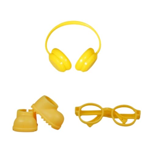 Perfeclan Miniatur-Puppen-Regenstiefel mit Kopfhörern, Brille, Elegante handgefertigte Kostüme, DIY-Anziehpuppe, Kurze Schuhe für 17 cm-Puppen, Gelb Perfeclan Miniatur-Puppen-Regenstiefel mit Kopfhörern, Brille, Elegante handgefertigte Kostüme, DIY-Anziehpuppe, Kurze Schuhe für 17 cm-Puppen, Gelb von Perfeclan
