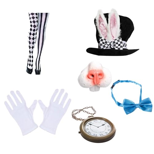 Perfeclan Osterkostüm-Set, Handschuhe, Socken, zum Anziehen, leicht, kreativ, Nase, Fliege, Hase, Topper, Hut für Karneval, Bühnenauftritt von Perfeclan