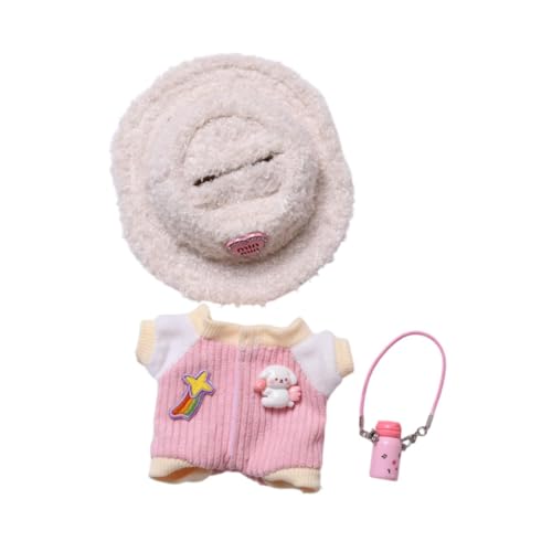 Perfeclan Plüsch-Puppenkleidung für 15–17 cm große Puppen, süß mit Wasserkocher, DIY-Plüschpuppen-Anzieh-Foto-Requisiten, weiche Stofftier-Kleidung, Rosa mit Hut von Perfeclan