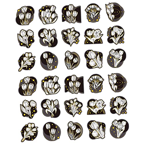 perfeclan 30 Stück DIY Blumenaufkleber Handkonto Dekor Handbuch Tagebuch Handwerk, wasserdicht, Sammelalbum Zubehör, Pflanzen Aufkleber für Bilderrahmen Party, Tulpe von Perfeclan