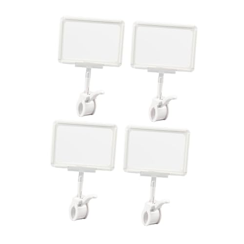 perfeclan 4 Stück Schildhalter-Clips, drehbare Preisschilder-Klemmen, drehbarer Kartenschutz, Doppelkopf-Clip für Regale, Geschäftsröhren, Menüetiketten, Weiß von Perfeclan