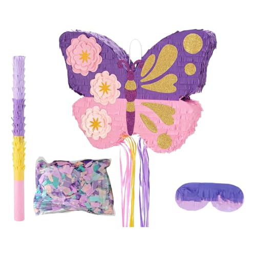 perfeclan Schmetterlings-Piñata-Party-Requisiten, kreatives Party-Zubehör mit dekorativer Stange für Feiern, Partys, besondere Anlässe, Neujahr von Perfeclan