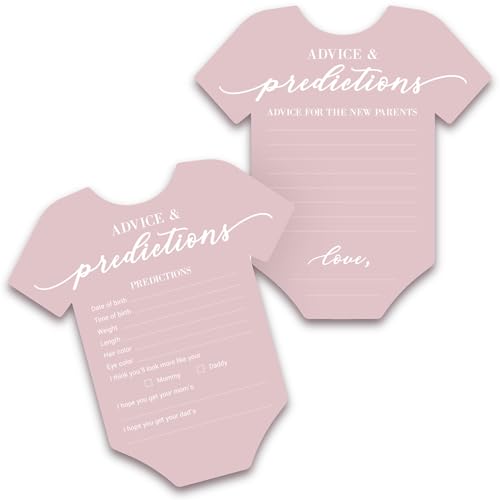 Baby Shower Ratschläge & Vorhersagekarten – für 50 Gäste – Rosa Einteiler Doppelseitige Ratschläge + Vorhersage-Karten – Minimalistische Babyparty-Dekorationen & Spiele für Mädchen – (50 Stück) von Perfect Occasion