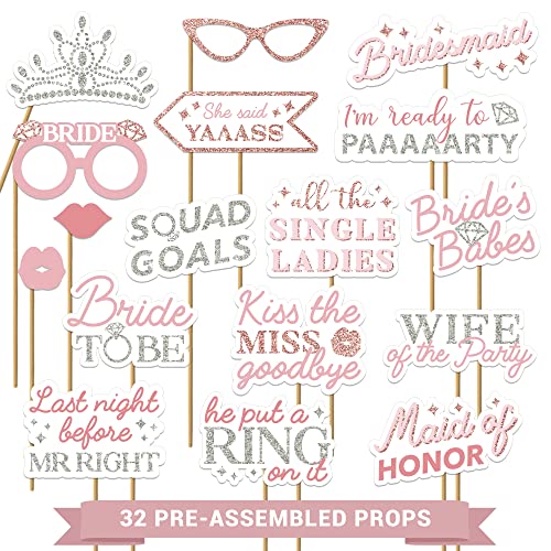 Vollständig montierte Bachelorette-Fotoautomaten-Requisiten – Set mit 32 Stück – Rotgold, Rosa & Silber Schilder, Hochzeits-Brautparty, Junggesellinnenabschied, Partyzubehör & Dekorationen mit echtem von Perfect Occasion
