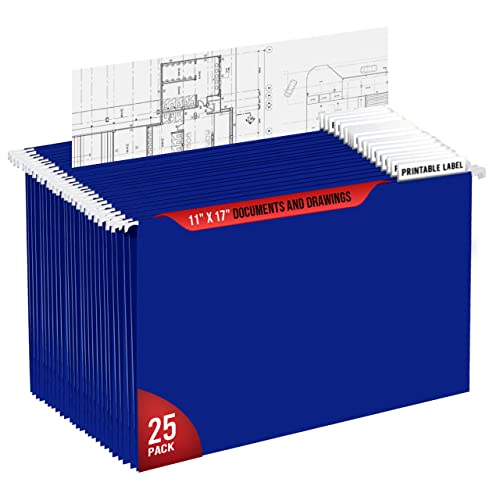 25 Stück Hängemappen (45,7 x 30,5 cm) inkl. weißen Metallstangenaufhängern, Kunststoff-Etikettenlaschen und Etikettenkarten, Ordnersystem, Dokumentenhülle von Performore